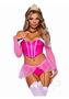 Leg Avenue Dreamy Princess Velvet Boned Crop Top With Jewel Accent, Garter Panty With Peplum Skirt, Removable Clear Straps, And Crown Headband (4 Piece) - Xsmall - Pink